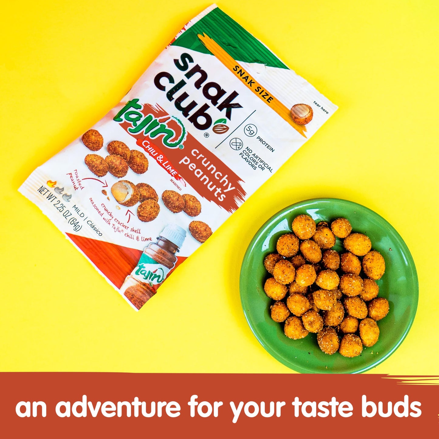 Snak Club Tajin Crunchy Peanuts, Nuts With Chili And Lime Seasoning, Mild, No Artificial Colors Or Flavors, 2.25 Oz Snack Bags,