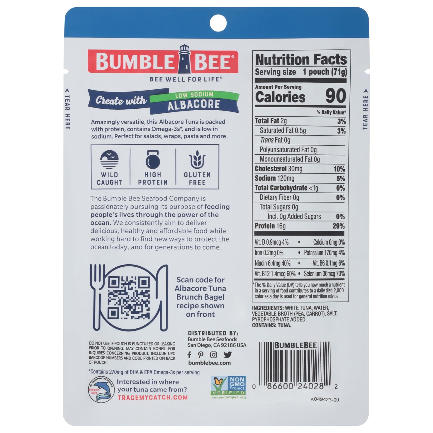 Bumble Bee Low Sodium Chunk White Albacore Tuna In Water, 2.5 Oz Pouches (Pack Of 12) - Ready To Eat Wild Caught Tuna Packet - 1