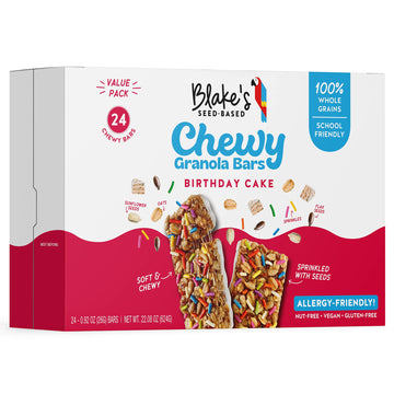 Blakes Seed Based Chewy Granola Bars - Birthday Cake (24 Count), Vegan, Gluten Free, Nut Free & Dairy Free, Healthy Snacks For K