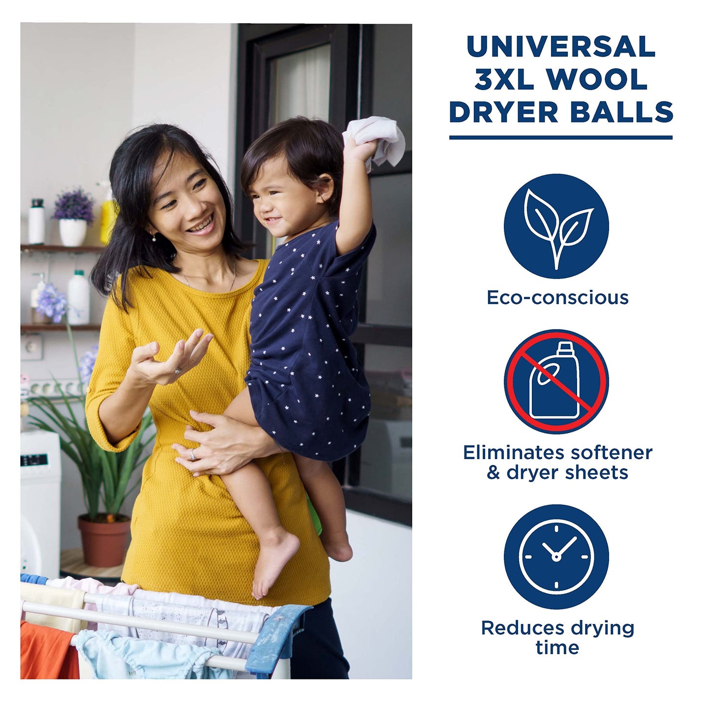 Ge Appliances Wool Dryer Balls, Xl 3 Inch Reusable Natural Fabric Softener Made Of 100% Pure New Zealand Wool, Set Of 3