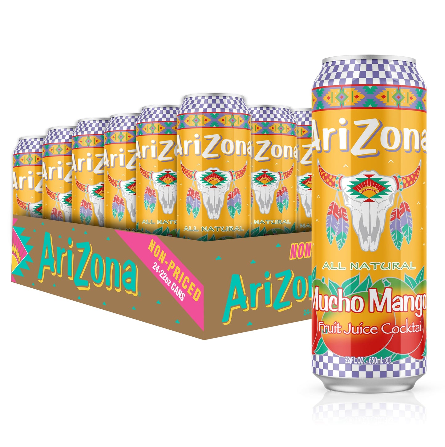Arizona Mucho Mango Juice Mixed Flavor - Big Can 22 Fl Oz (Pack Of 24)