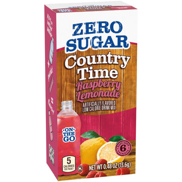 Country Time Zero Sugar Raspberry Lemonade Powdered Drink Mix, 6 Ct On-The-Go Packets, 8 Per Case