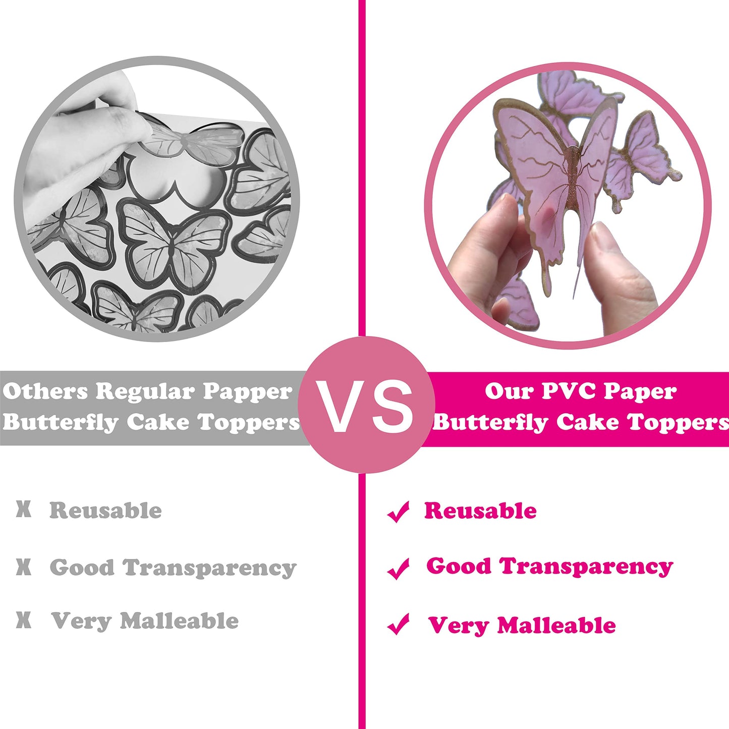 Butterfly Cake Toppers Decorations - 1 Big Happy Birthday Cake Topper & 15Pcs 3D Pink Gold Cupcake Toppers - Party Supplies For