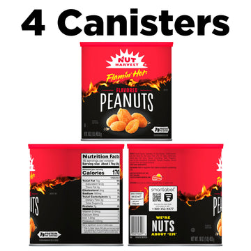 Nut Harvest, Flamin Hot Peanuts, 16 oz Canisters, (4 Pack)
