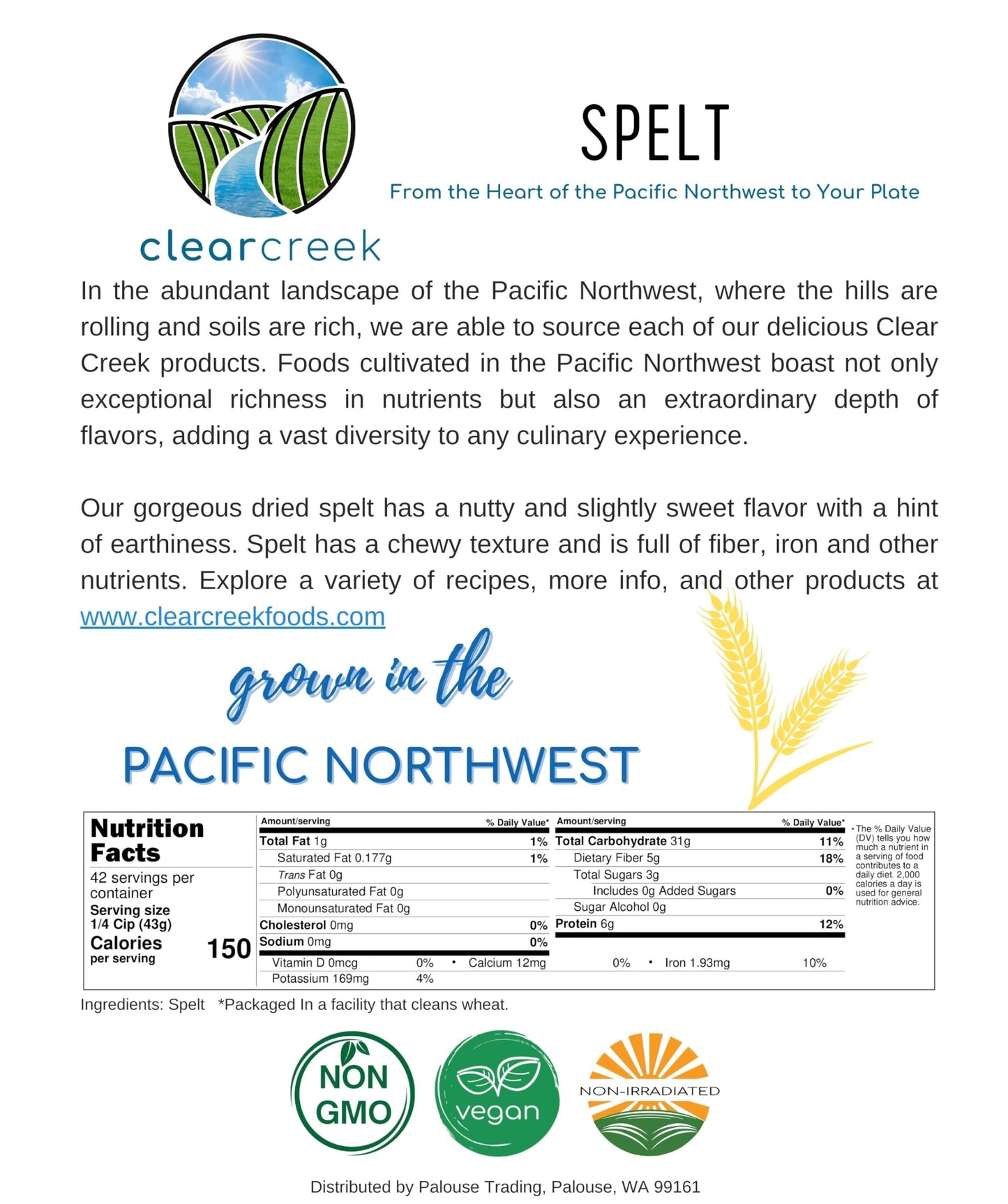 Spelt Berries | 4 Lb | Vegan | Non-Gmo | Clear Creek Foods | Spelt Wheat Berries