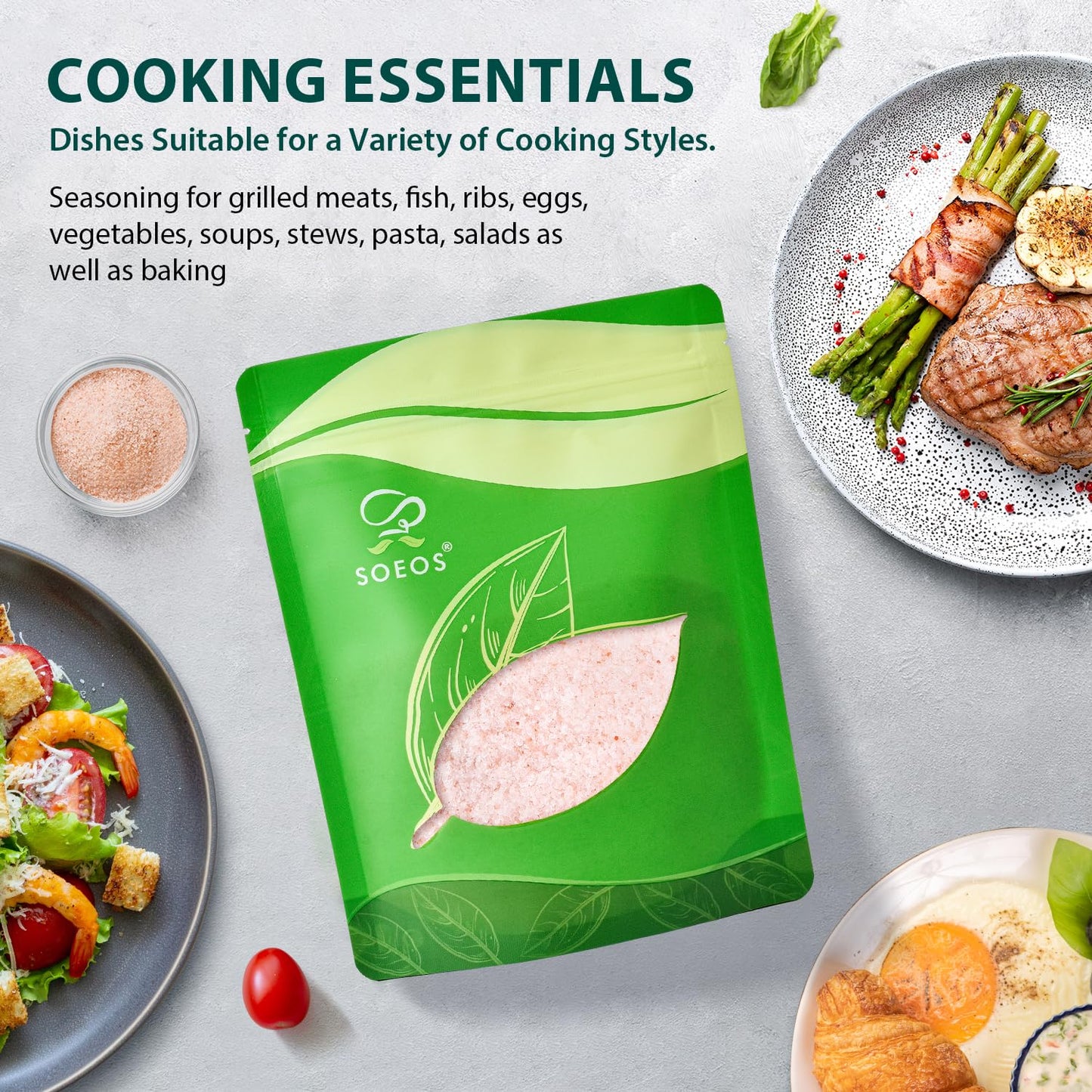 Soeos Himalayan Pink Salt, Fine Grain, 16 oz (1 Pound), Pink Himalayan Sea Salt, Non-GMO, Kosher Salt, Rock Salt for Grinder Ref