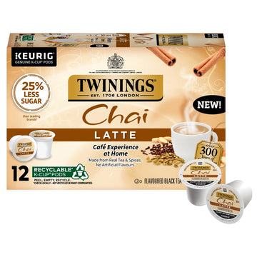 Twinings Chai Latte Black Tea 72 K-Cup Pods for Keurig, 12 Count (Pack of 6), Creamy, Slightly Sweet, Less Sugar, Caffeinated, E