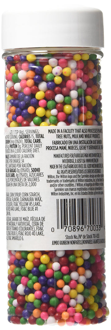 Wilton Rainbow Nonpareils Food Decorative Baking Essentials, 4.8 Oz, Multicolored