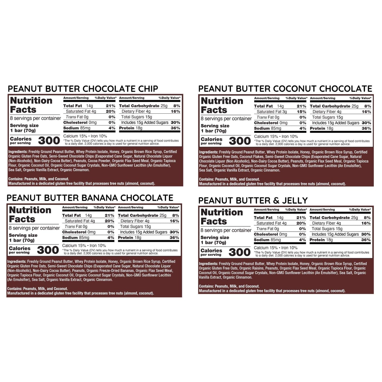 G2G Protein Bar, Pb Lovers 4-Pack, 1 Box Each Pb Choc Chip, Pb Coconut, Pb Banana, Pb & J, Healthy Snack, Delicious Meal Replacement, Gluten-Free, Refrigerated For Freshness, 32 Count (4 Packs Of 8)