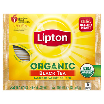 Lipton Organic Tea Bags, Black Tea, Iced Or Hot Tea, Can Support Heart Health, 360 Total Tea Bags (72Ct - Pack Of 5)