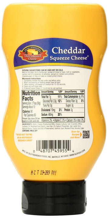 Old Fashioned Cheese Cheddar Squeeze Cheese, 11.5 Ounce (Packaging may vary)