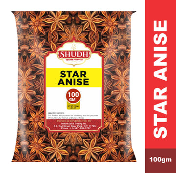 Shudh Star Anise Seeds 100 Gm(3.5Oz), Whole Chinese Star Anise Pods, Sun Dried Anise Star Spice, Anis Estrella/Badian Khatai/Ill