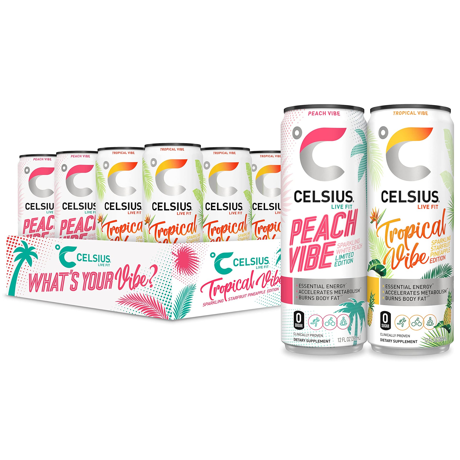 Celsius Essential Energy Drink, What'S Your Vibe Variety Pack 12 Fl Oz (Pack Of 12)
