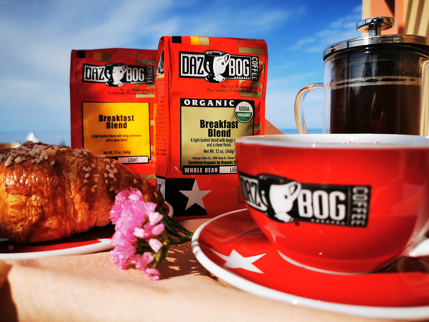 Dazbog Coffee / Organic Breakfast Blend / Whole Bean Coffee / 11 Oz. / Bright Flavor & Earthy Overtones / Light Roast Blend / Heavenly Rich / Vacuum Sealed Freshness, 1