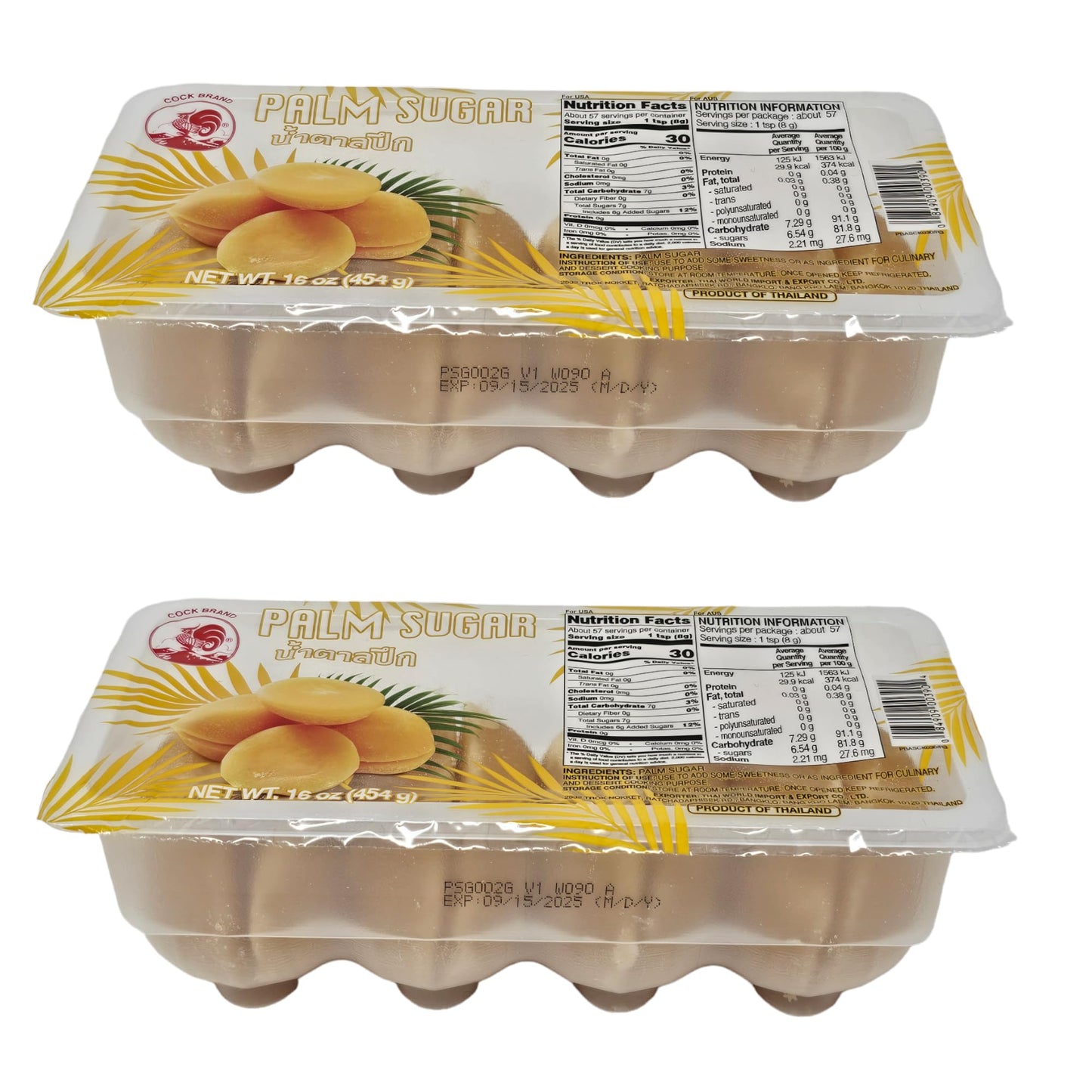 Palm Sugar 16 Oz, 454g (Pack of 2)
