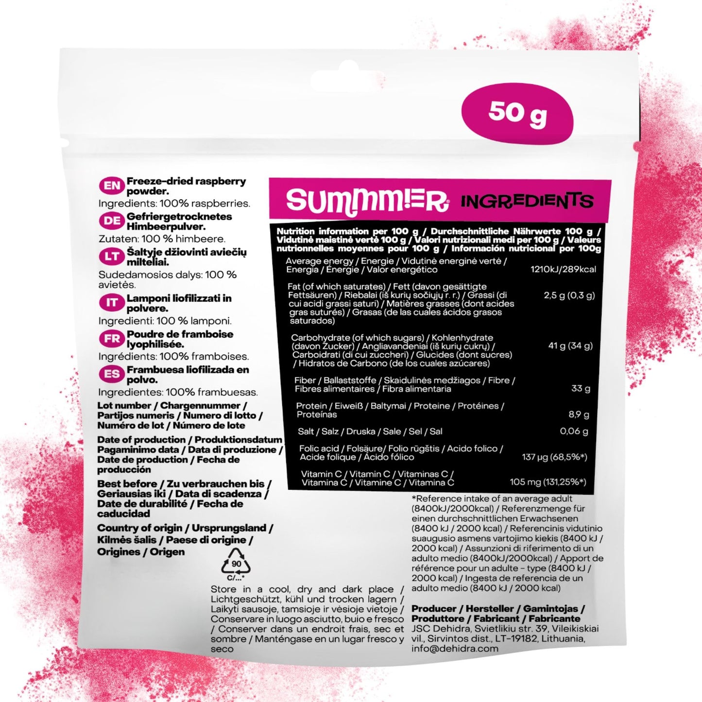 Summmer Freeze Dried Raspberry Powder for Baking - 1.76 Oz Sugar Free, 100% Natural Flavoring for Smoothies - Sustainably Grown,
