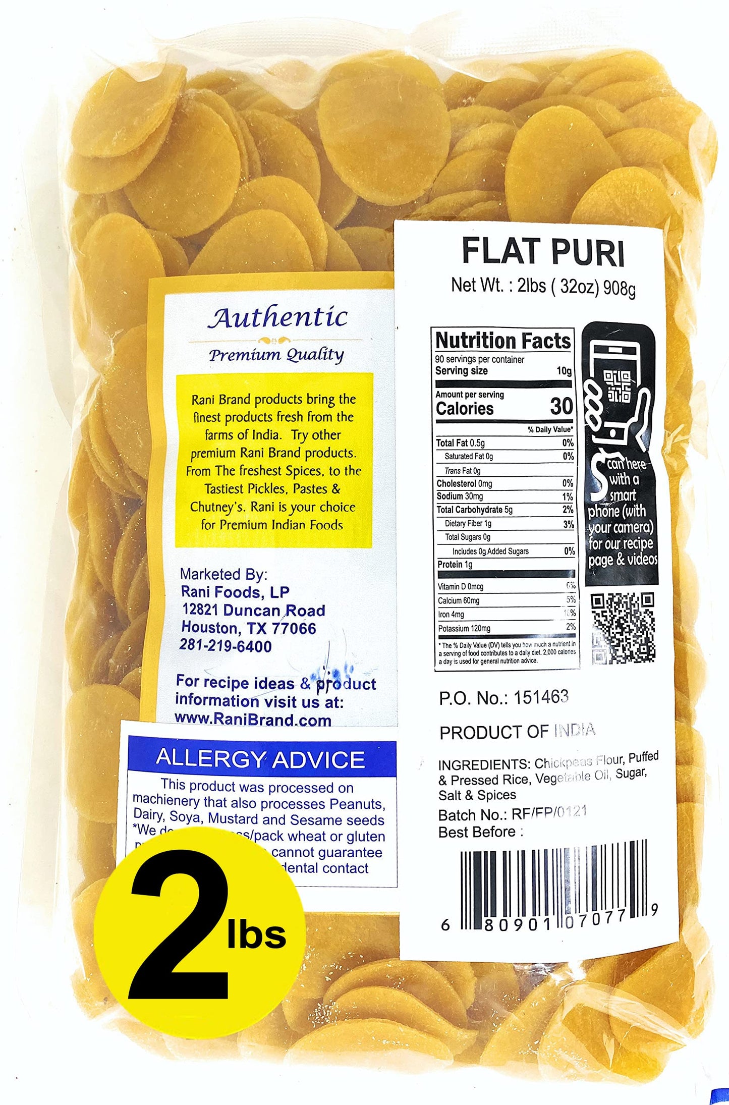 Rani Pani Puri Coins 32Oz (2Lbs) 907G, Bulk Pack 330-335 Coins ~ Uncooked, Microwaveable Wheat And Semolina Coins ~ All Natural