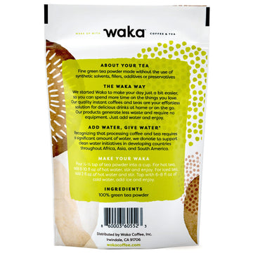 Waka Instant Green Tea Mix, Original - 100% Tea Leaves, No Additives, Unsweetened Tea Powder In Bulk Pouch - Easy Quick Hot And