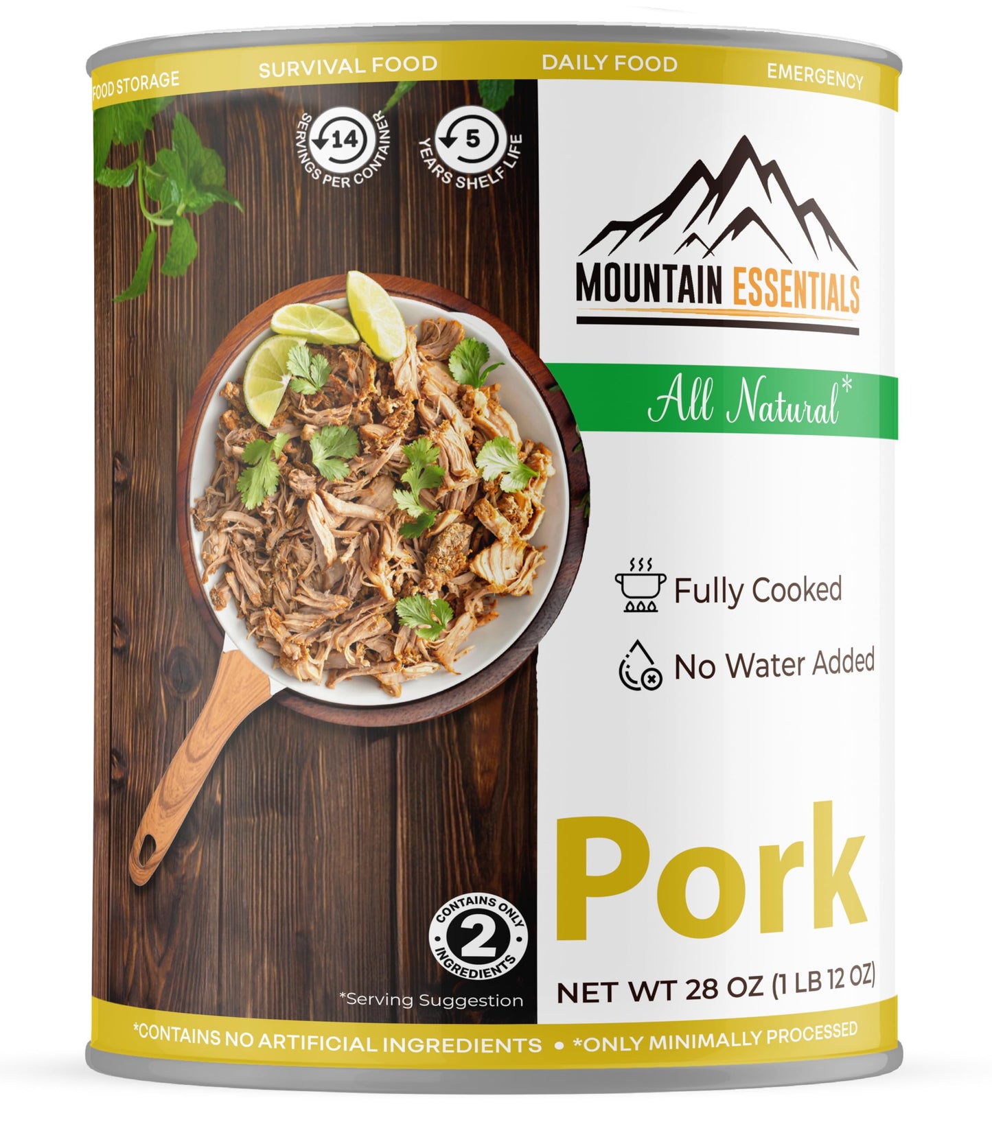 Mountain Essentials All Natural Canned Pork 28 Oz Fully Cooked Ready To Eat Emergency Survival Bulk Food Storage Premium Meat Fo