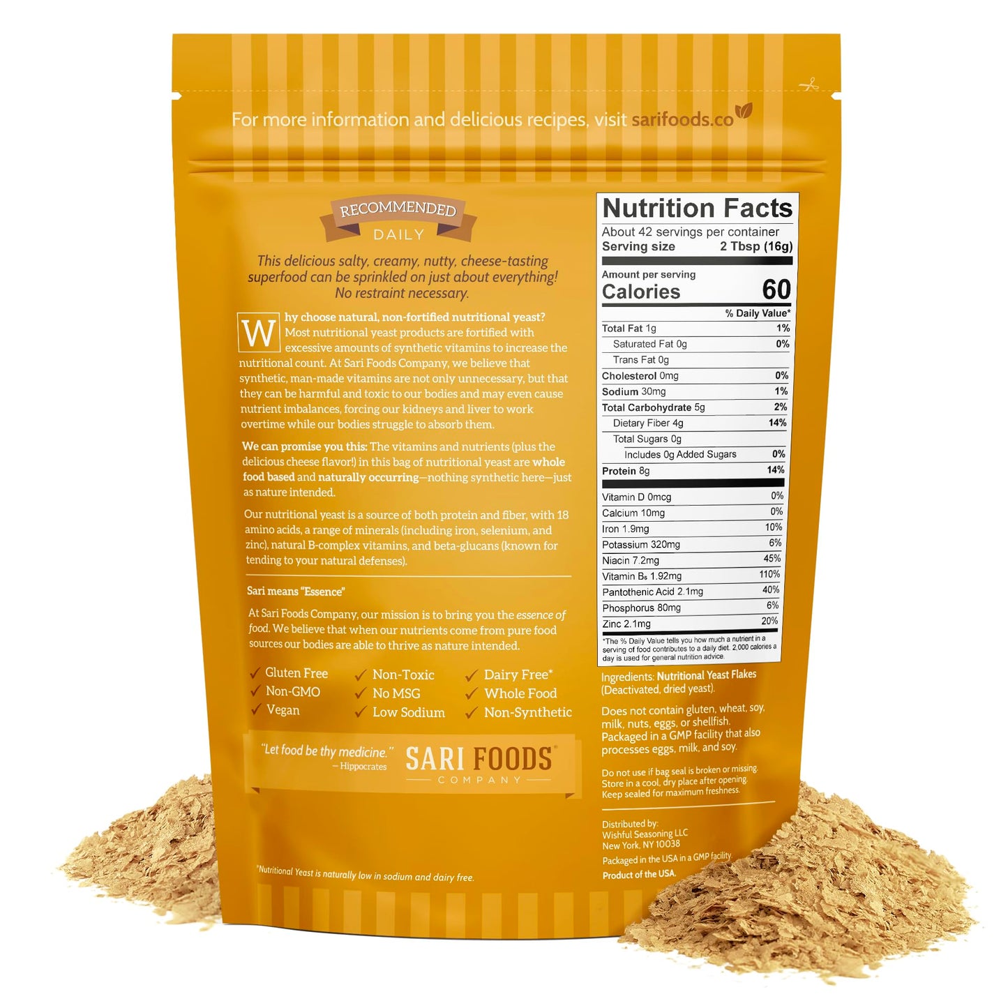 Sari Foods- Non-Fortified Nutritional Yeast Flakes, 24Oz Or 8Oz, Superfood, Rich In Vegan Protein. Gluten Free & Dairy Free Chee