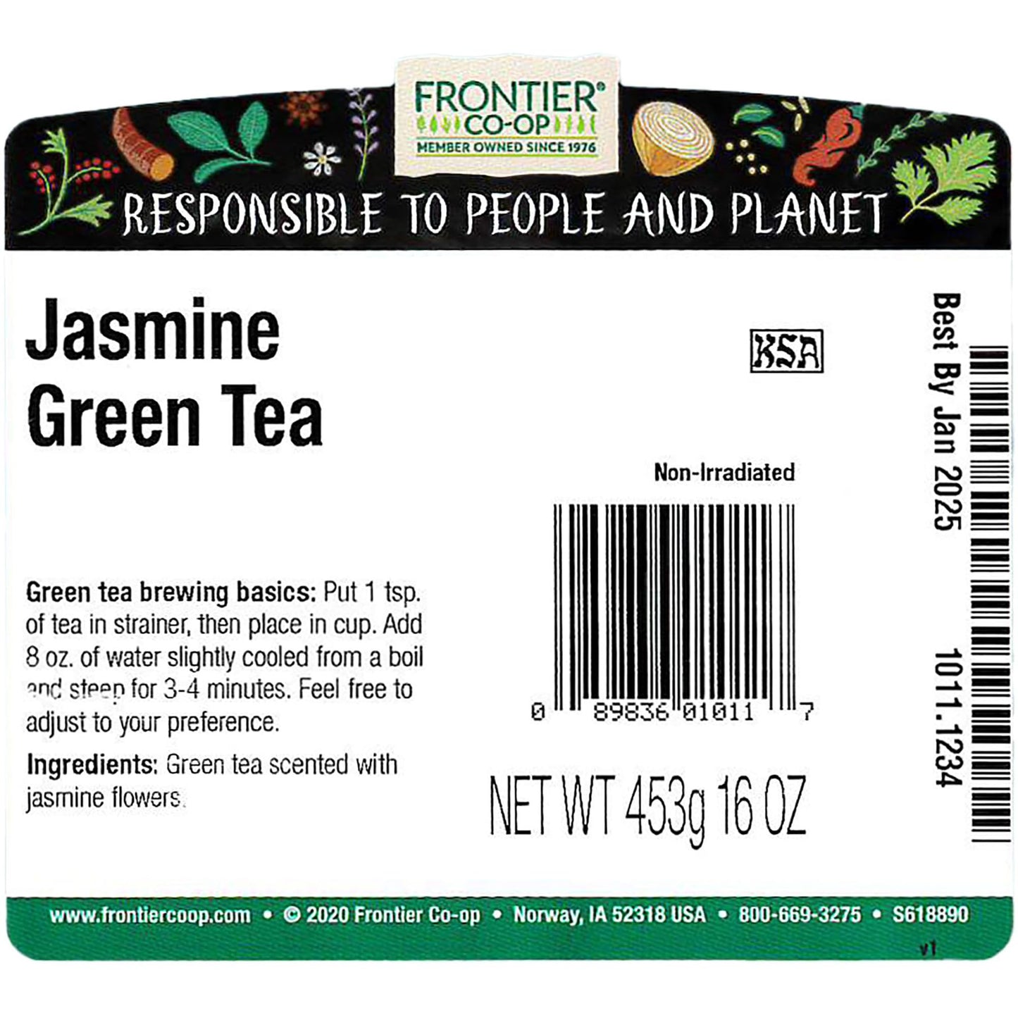 Frontier Co-Op Jasmine Green Tea 1Lb
