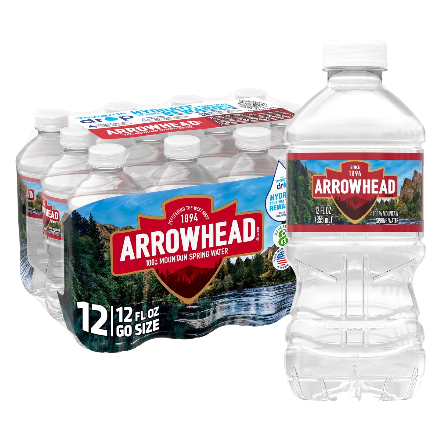 Arrowhead Mountain Spring Water Bottles, 12 Pack - Still Bottled Water with Naturally Occurring Minerals & Electrolytes - 12 Fl
