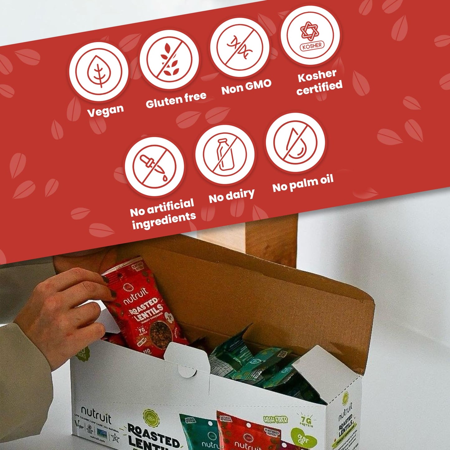 Nutruit Roasted Lentil Snacks - Tasty Snack Box with Vegan Gluten Free Non-GMO High Protein Low Calorie Healthy On-The-Go Low Calorie Lentils Snacks - 1.2oz Packs (20-Pack Variety Box)