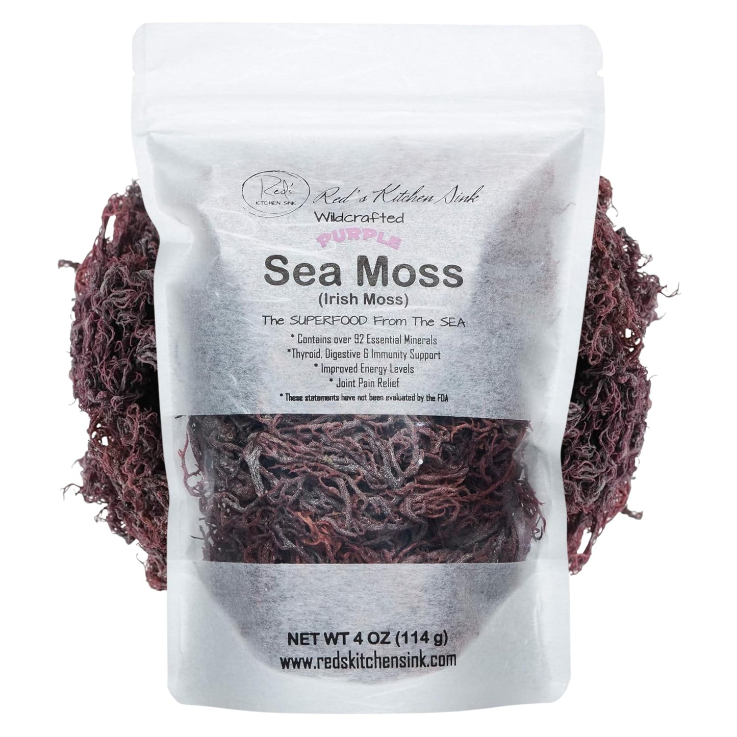 Reds Kitchen Sink Purple Sea Moss - Wildcrafted from St. Lucia | 16oz Makes ~200oz Sea Moss Gel | 100% Natural & Raw | Supports