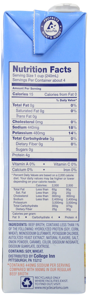 College Inn Fat Free And Lower Sodium Beef Broth, 32 Oz