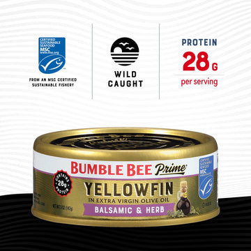 Bumble Bee Prime Balsamic & Herb Yellowfin Tuna In Extra Virgin Olive Oil, 5 Oz Can - Wild Caught Ahi Tuna - 28G Protein Per Ser