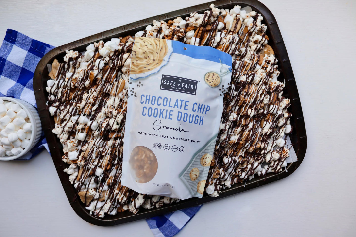 Safe + Fair Chocolate Chip Cookie Dough Granola - Gluten-Free, Dairy Free and Vegan Breakfast, Snack or Dessert - Free From Top