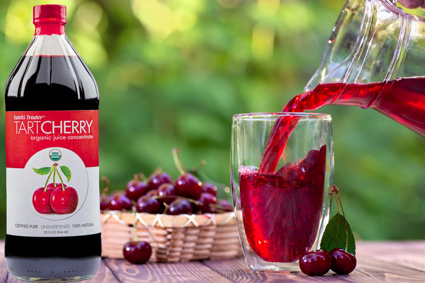 Tahiti Trader Tart Cherry Organic Juice Concentrate - Ready To Drink Organic Superfood Promoting Immune Support & Overall Health - Pure, Unsweetened Fruit Juice - (32 Oz, 1 Pack)