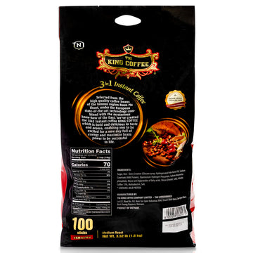 Tni King Coffee 3 In 1 Instant Vietnamese Coffee, 100 Single Serve Packets - Individual Pocket Size Sachet Sticks - Blended With