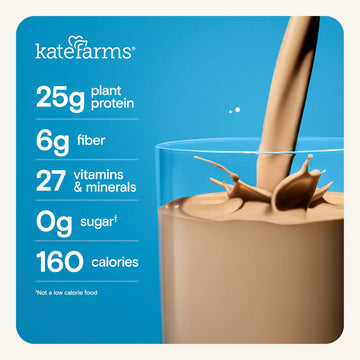 Kate Farms Organic High Protein Chocolate Shake, 25g Protein, 11 oz (12 Pack) - 6g Fiber, 27 Vitamins & Minerals, 0g Sugar