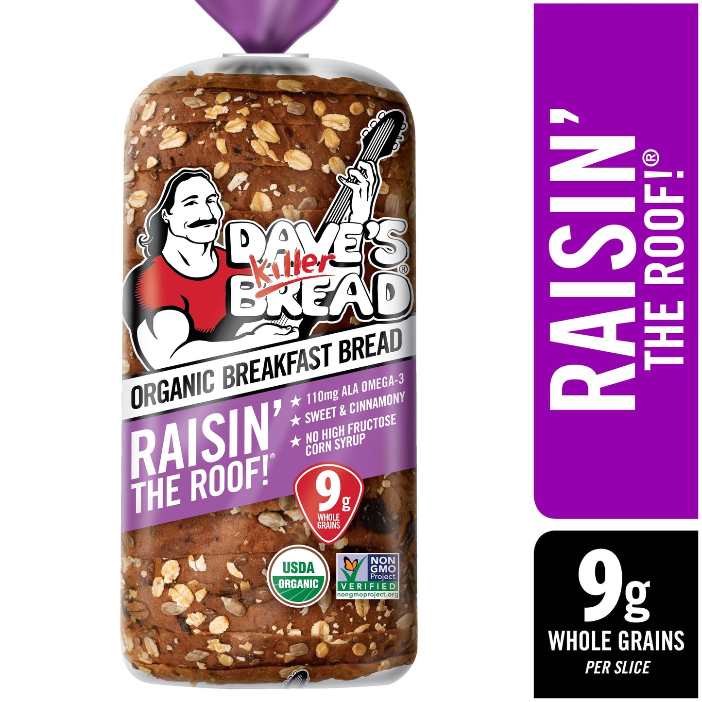 Daves Killer Bread Raisin the Roof!, Cinnamon Raisin Organic Breakfast Bread, 18 oz Loaf