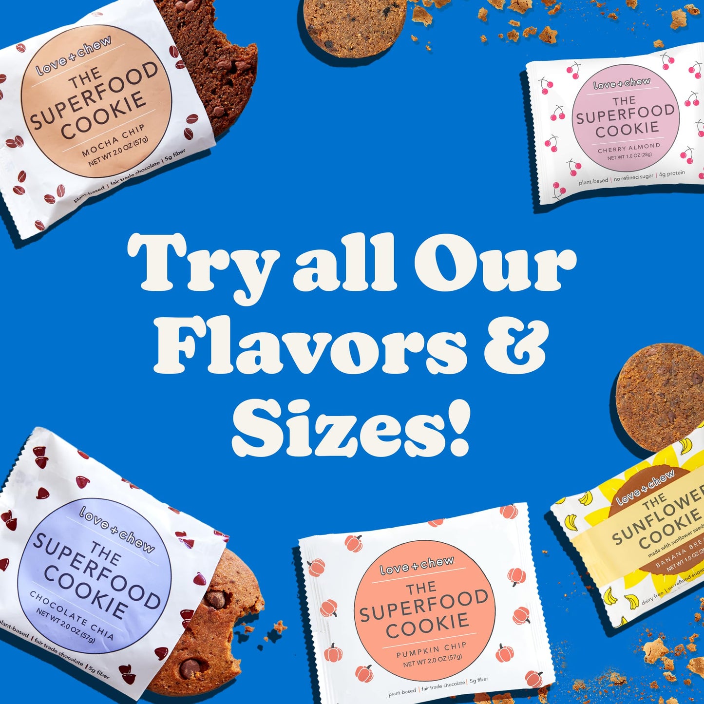 Love + Chew Soft Baked Protein Cookies, Peanut Butter Chip Flavor, Plant Based Cookie Made With Oat Flour & Dark Chocolate for K