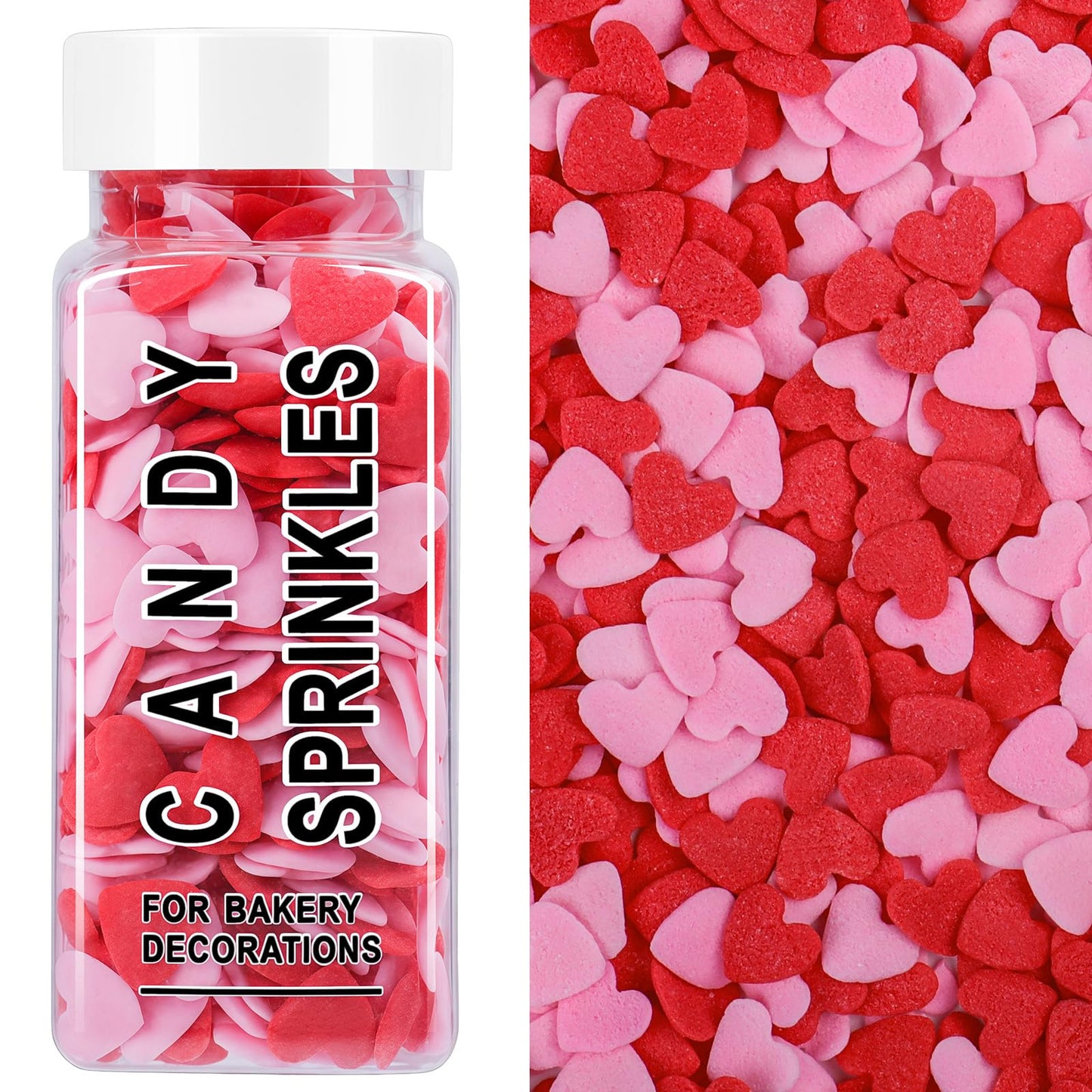 Heart Sprinkles For Cake Decorating, Red and Pink Edible Heart Shaped Sprinkles, Christmas Valentines Sprinkle Candy for Baking,