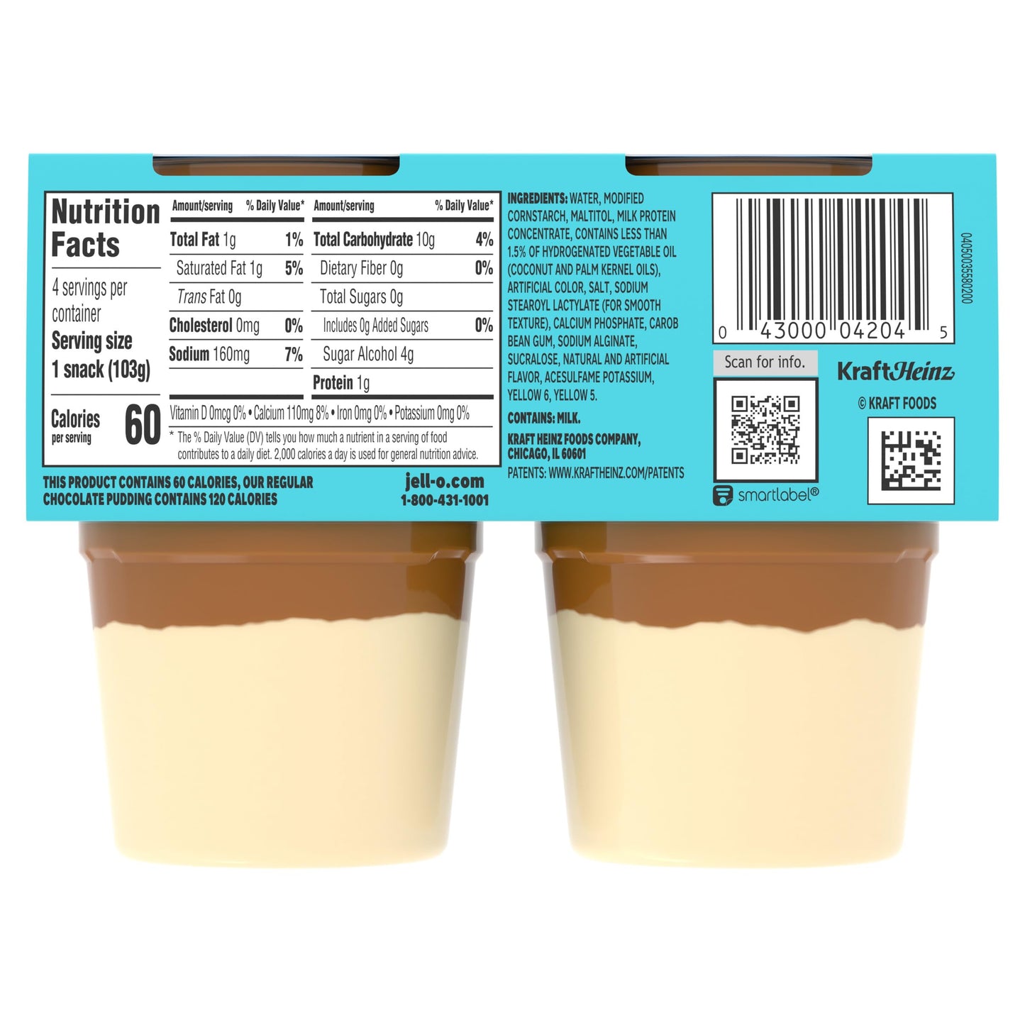 Jell-O Dulce de Leche Artificially Flavored Zero Sugar Ready-to-Eat Pudding Snack Cups, 4 ct Cups