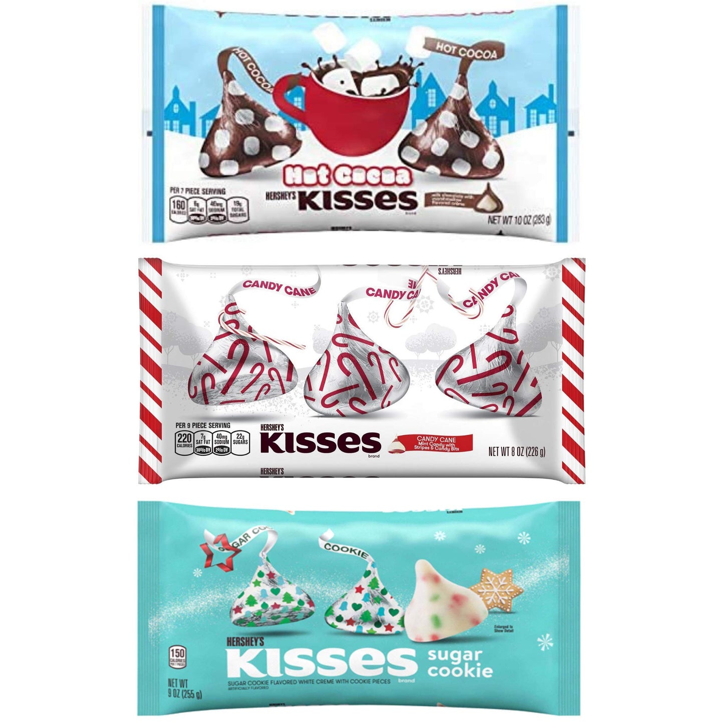 Hersheys Kisses Holiday Christmas Bundle - Limited Edition - Sugar Cookie, Hot Cocoa, Candy Cane
