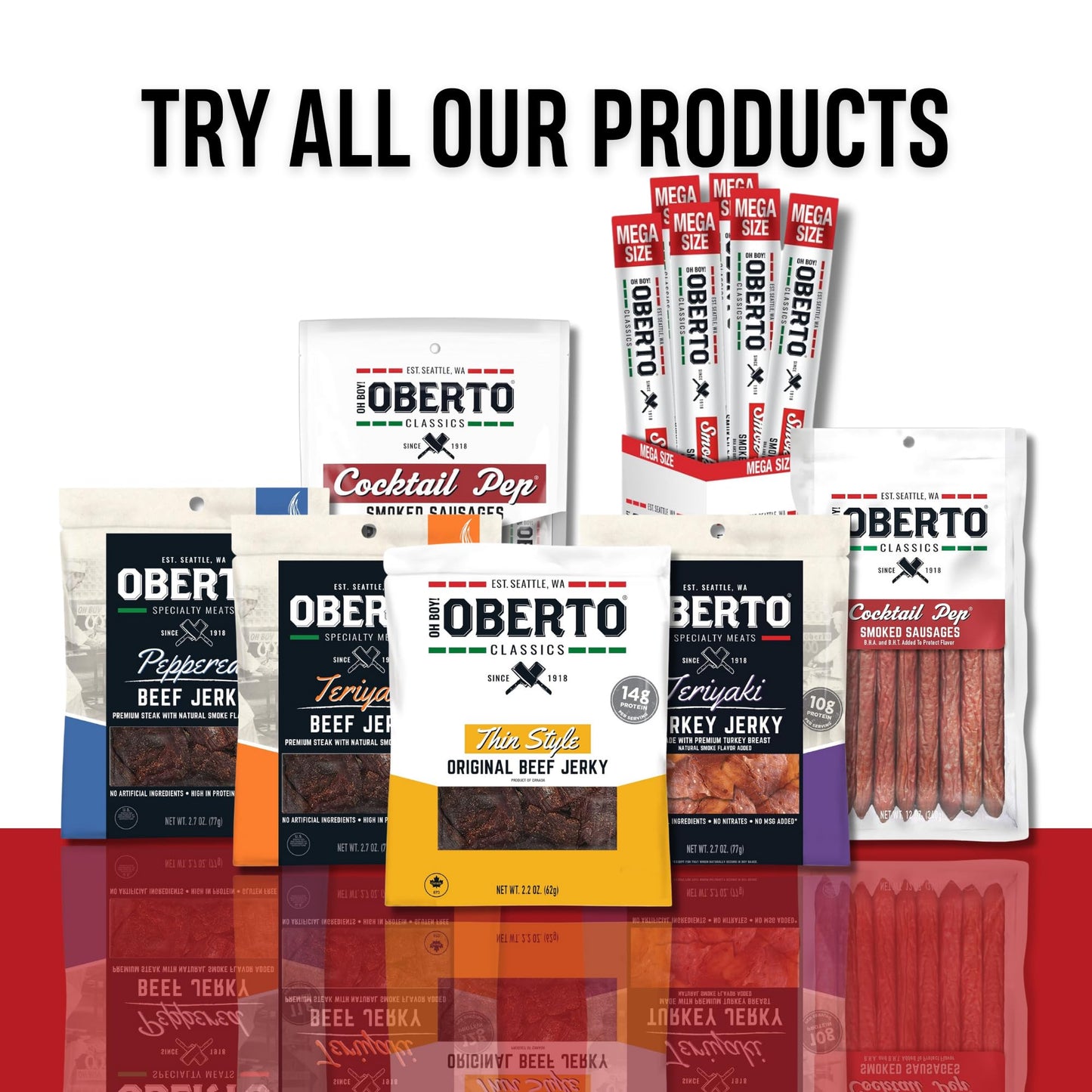Oberto Classics Thin Style Beef Jerky Spicy Flavor No Artificial Ingredients High Protein Gluten Free Wood Smoked enhanced Steak Beef Jerky High Protein Snacks 2.2 Ounce (Pack of 8)
