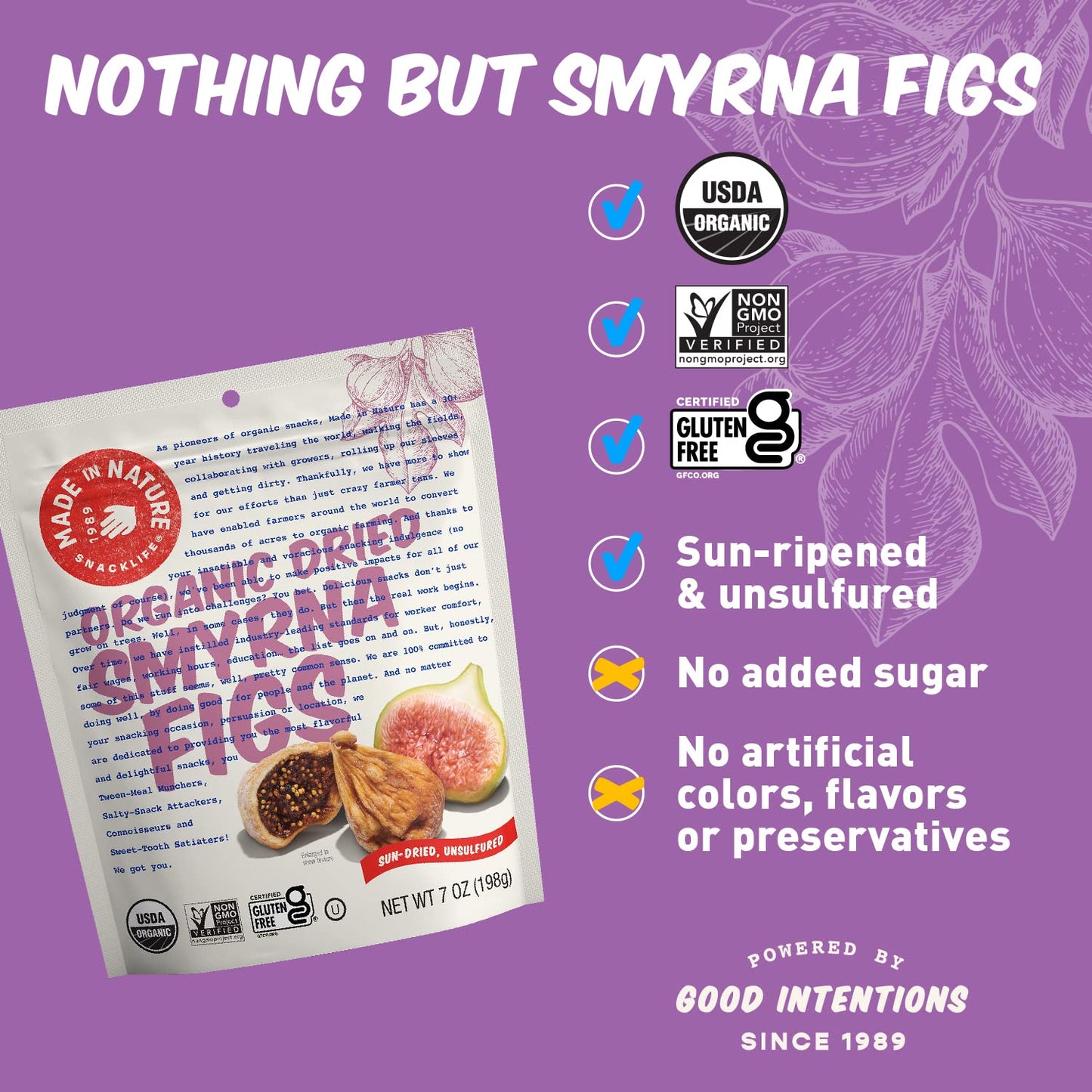 Made In Nature Organic Dried Fruit, Turkish Smyrna Figs, 7Oz Bags (6 Count) - Non-Gmo, Unsulfured Vegan Snack