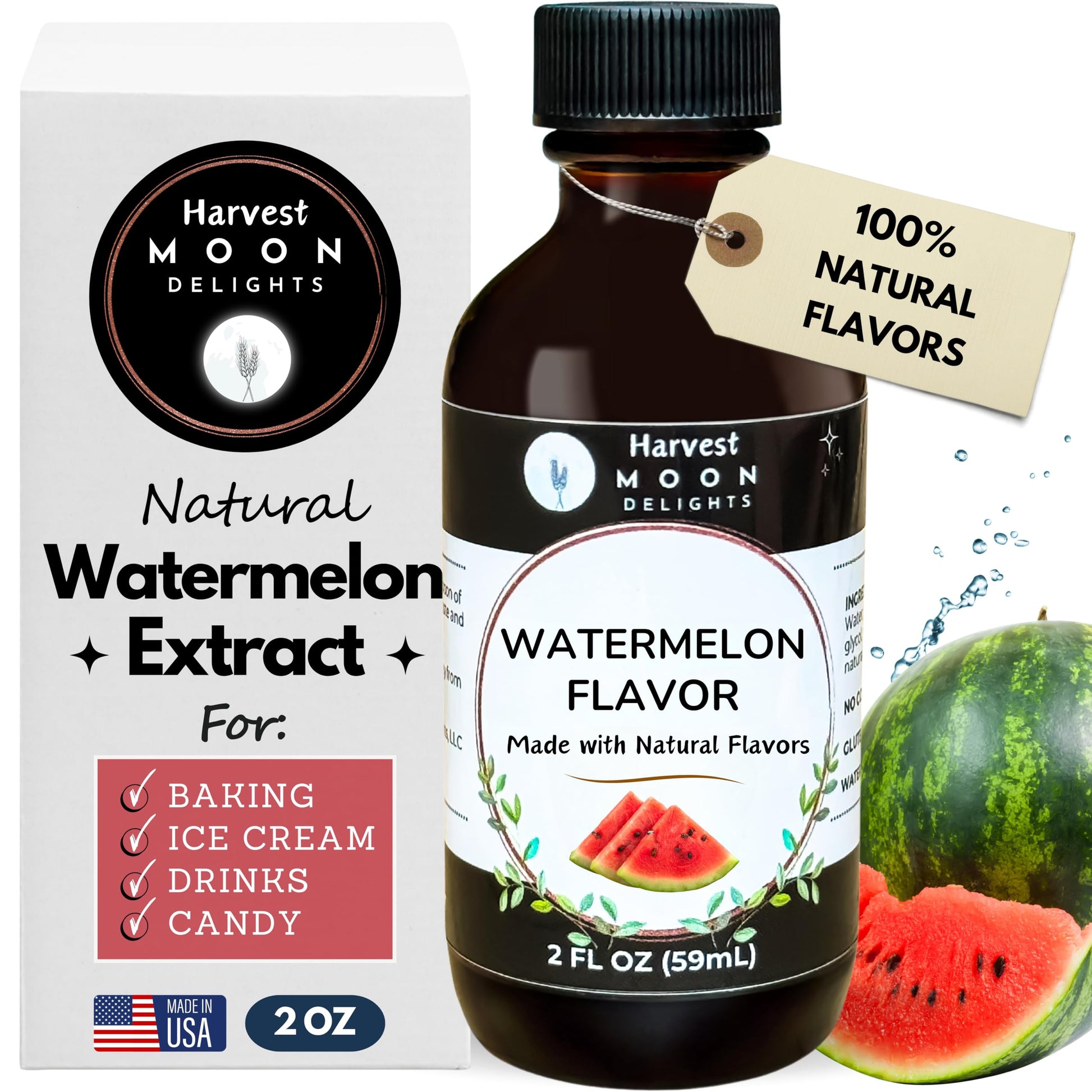 Natural Watermelon Extract - 2 oz - Water-Soluble - By Harvest Moon Delights - Watermelon Flavoring for Baking, Ice Cream, Drink