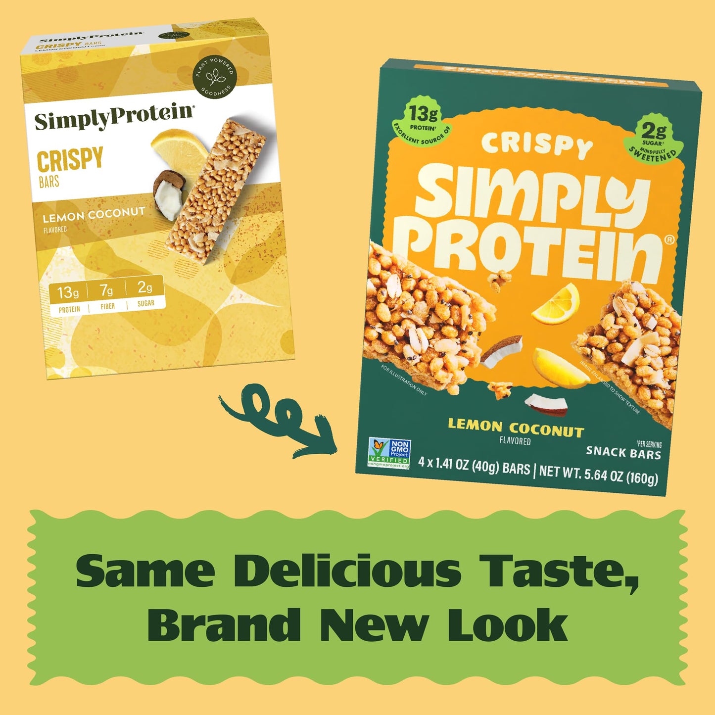Simply Protein - Lemon Coconut Crispy Bars - Plant Based Protein Bars - Low Carb Low Sugar High Fiber - 13g Protein 2g Sugar 7g Fiber - Vegan Gluten Free Non GMO Kosher - 12 Bars