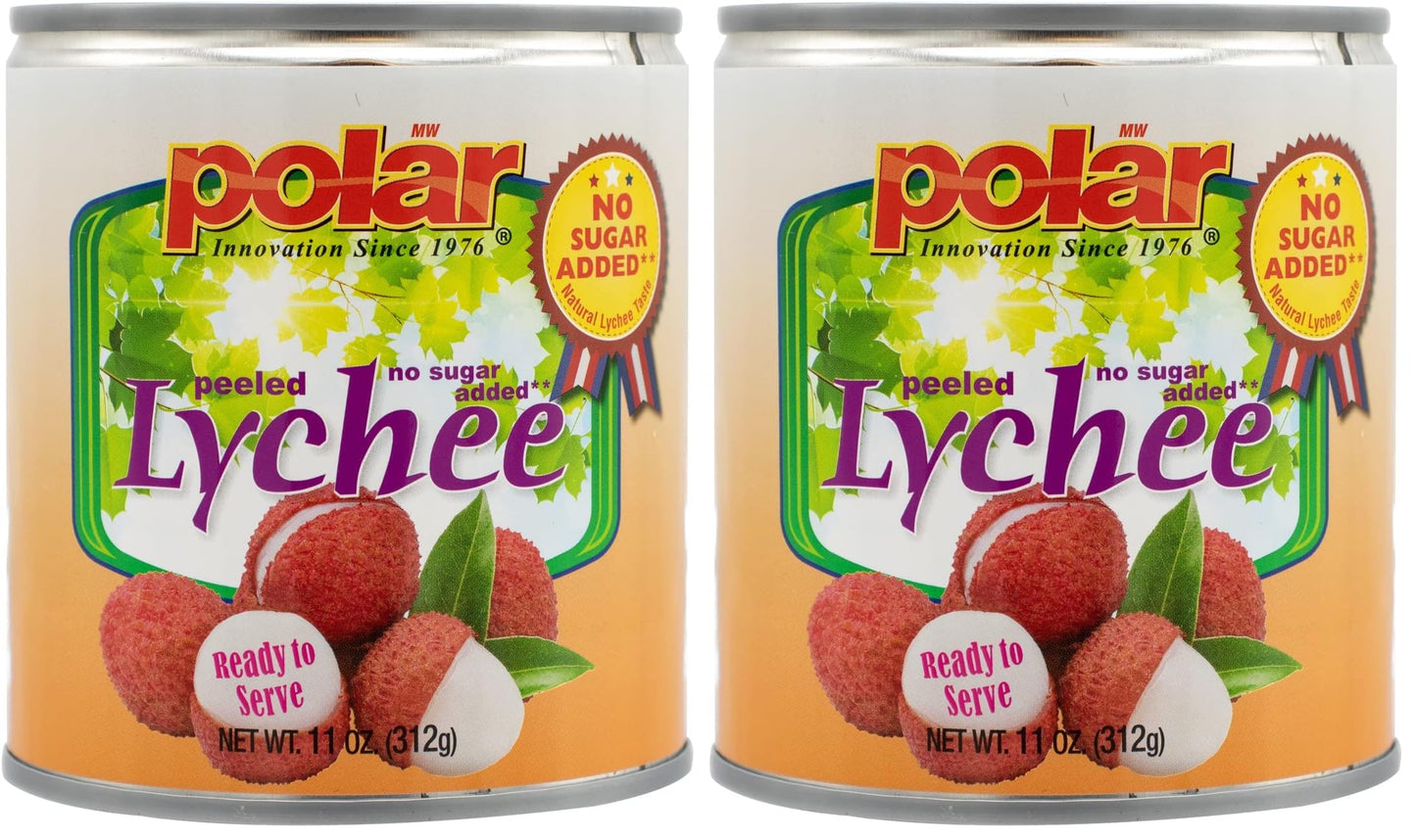 MW Polar Lychee, No Sugar Added, Peeled & Pitted 11 oz (Pack of 2)