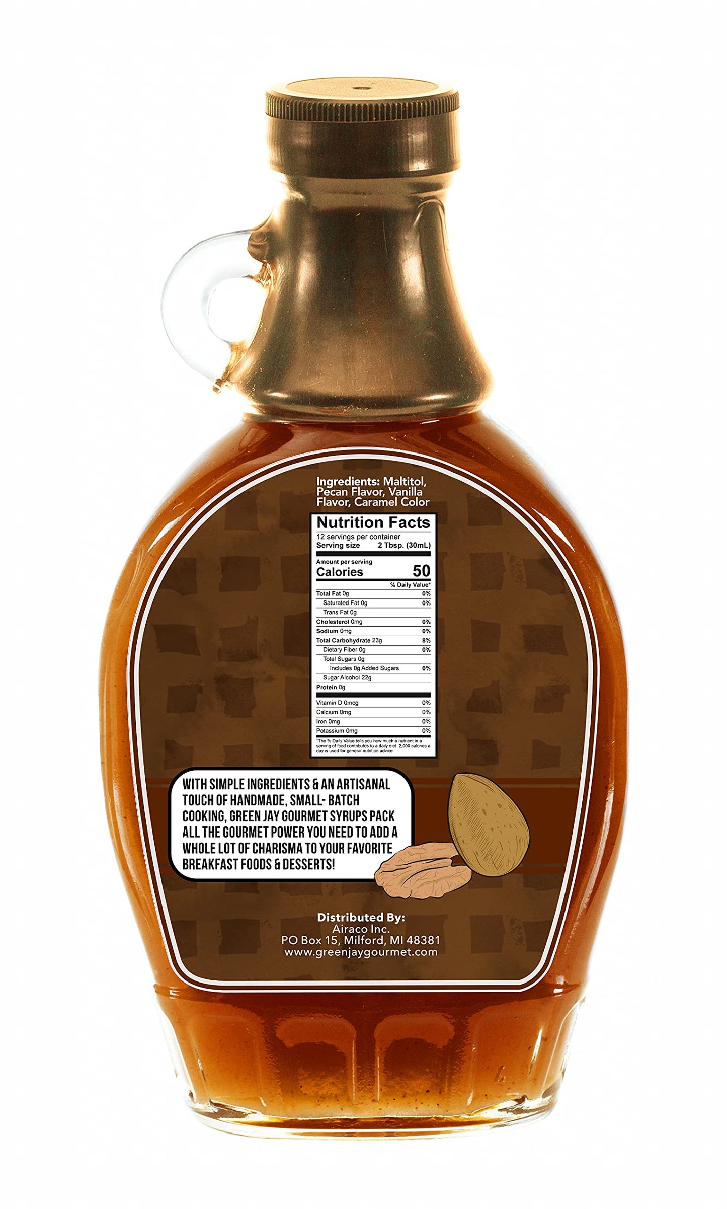 Green Jay Gourmet Sugar Free Roasted Pecan Syrup - No Sugar Premium Breakfast Syrup W/ Roasted Pecan And Vanilla Flavors - All-N