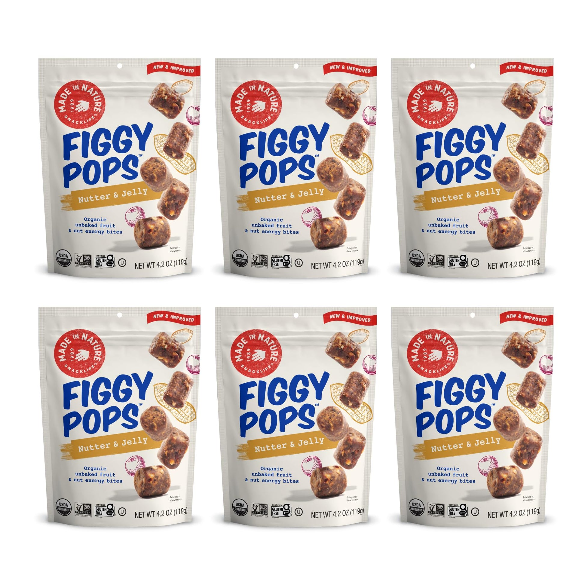 Made In Nature Organic Figgy Pops, Nutter & Jelly, 4.2 Ounce (Pack of 6) - Unbaked Fruit & Nut Energy Bites, Non-GMO, Gluten Fre