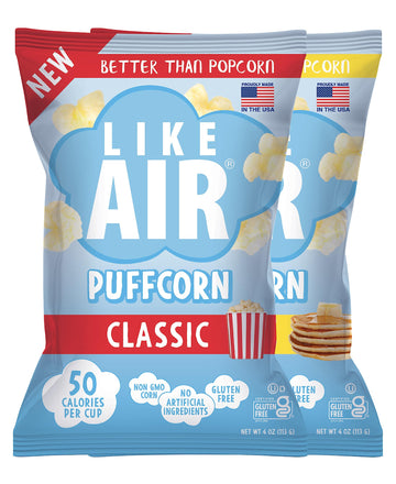 Like Air Puffcorn (Combo Pack: Classic & Pancake) | 2 4oz Bags | 50 Calories Per Cup | Gluten Free | Nothing Artificial