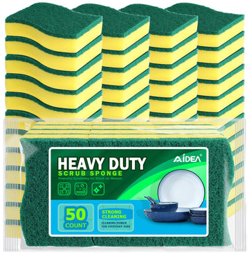 Aidea Heavy Duty Scrub Sponge-50 Count, Cleaning Sponge, Kitchen Dish Sponge, Effortless Cleaning Eco Scrub Pads For Dishes,Pots