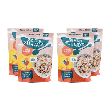 Seven Sundays Classic Bircher Apple Cinnamon Almond Muesli Cereal - 4 Count, 12 Oz Pouch - Certified Gluten Free Muesli - Non GM