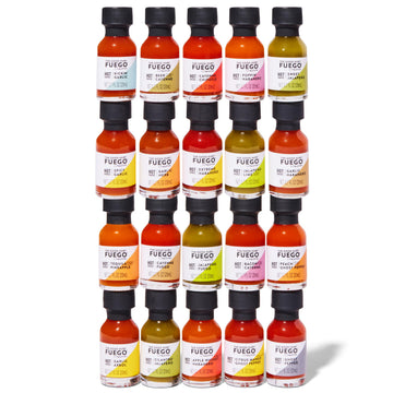 Thoughtfully Hot Sauce Gift Set, 20 Unique Flavors, Includes Garlic Herb, Bacon Cayenne, Extreme Habanero, 0.7 Fl Oz Each